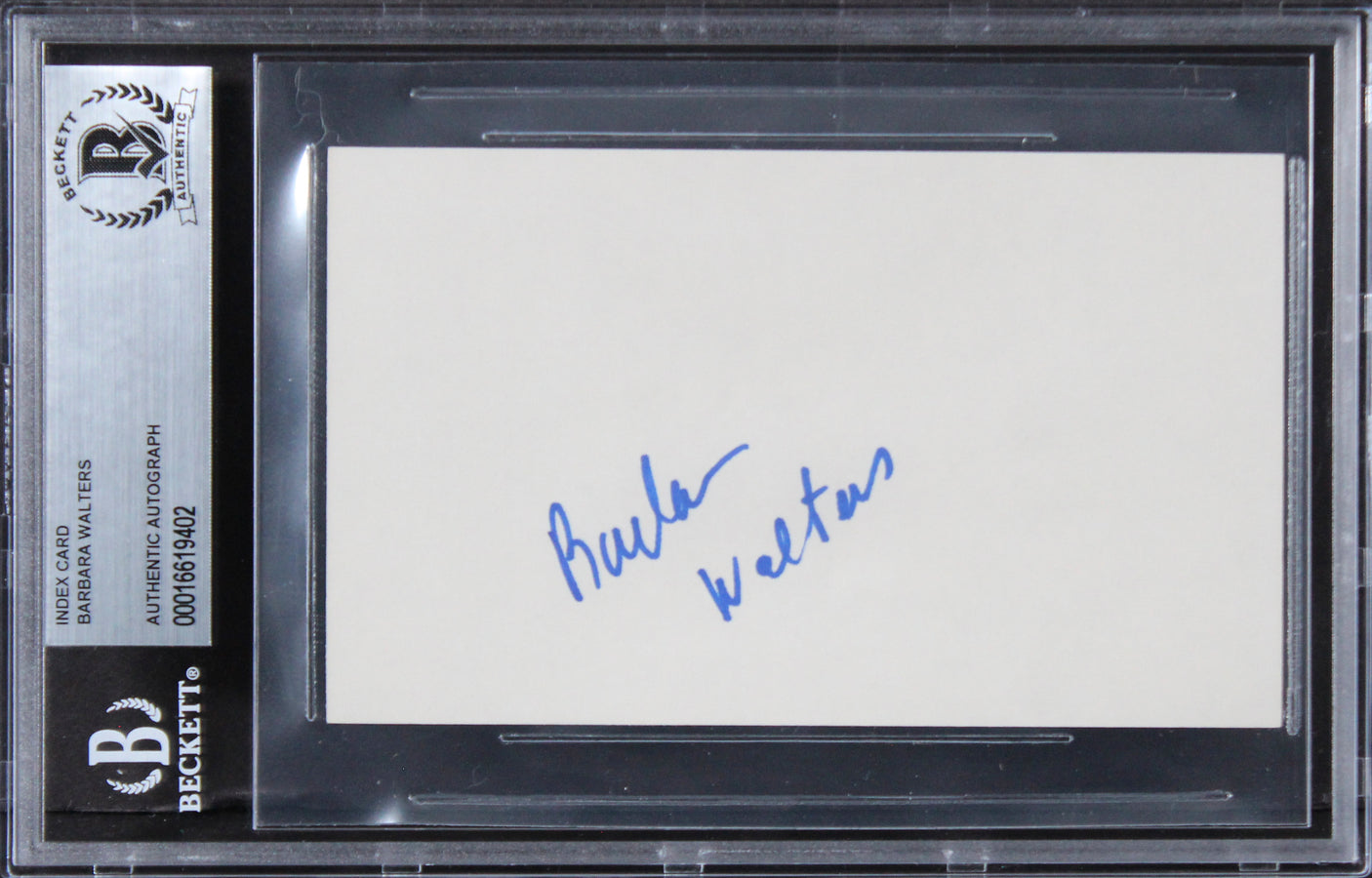 Barbara Walters The View Authentic Signed 3x5 Index Card BAS Slabbed 1