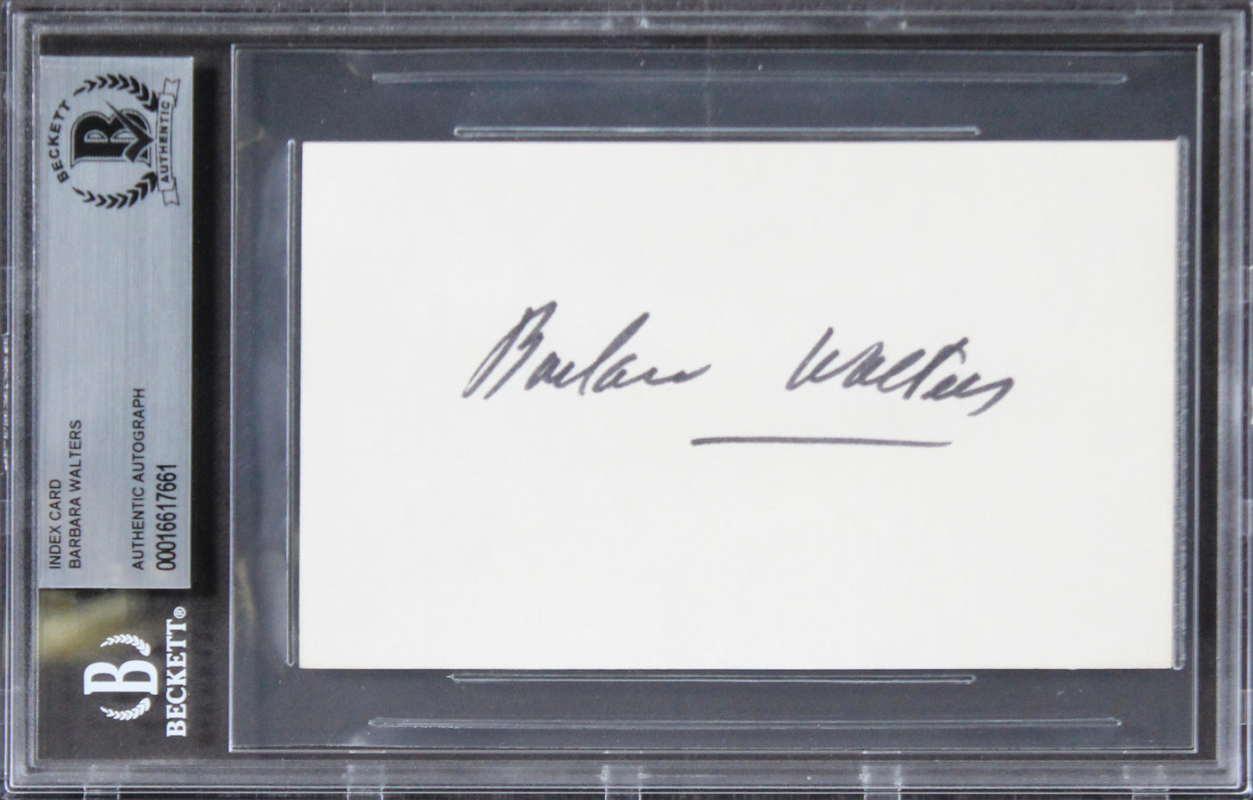 Barbara Walters The View Authentic Signed 3x5 Index Card BAS Slabbed 3
