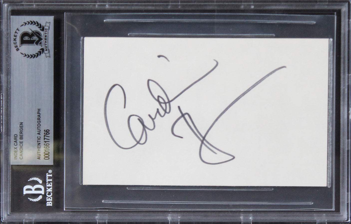 Candice Bergen Murphy Brown Authentic Signed 3x5 Index Card BAS Slabbed