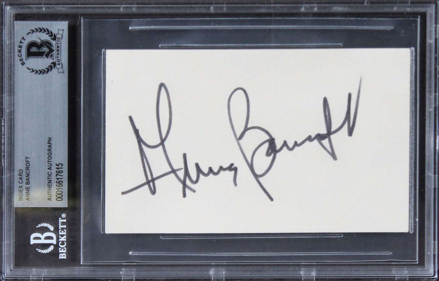 Anne Bancroft The Miracle Worker Authentic Signed 3x5 Index Card BAS Slabbed