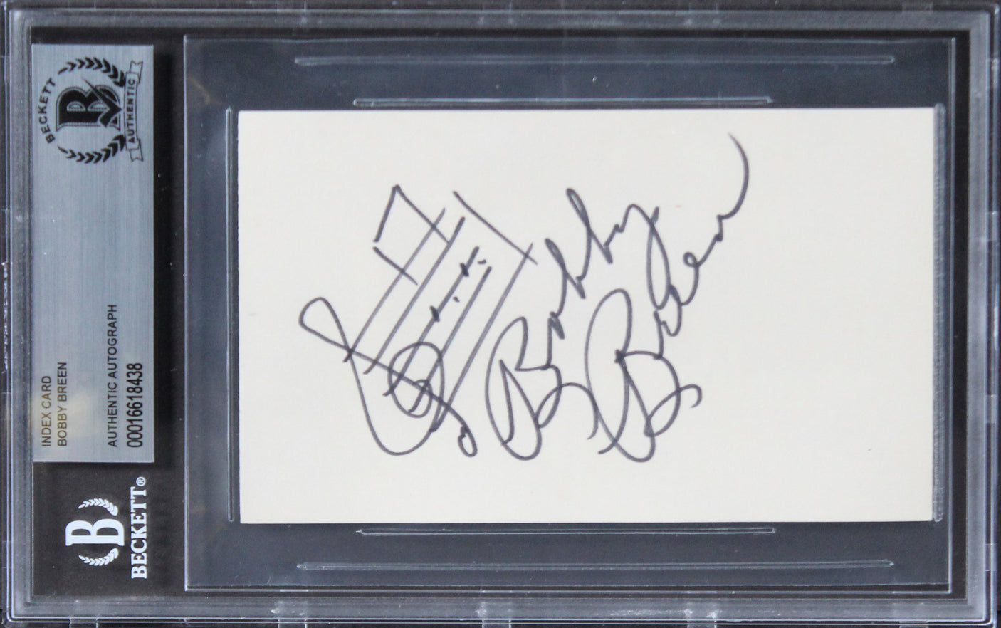 Bobby Breen Let's Sing Again "Musical Note" Signed 3x5 Index Card BAS Slabbed