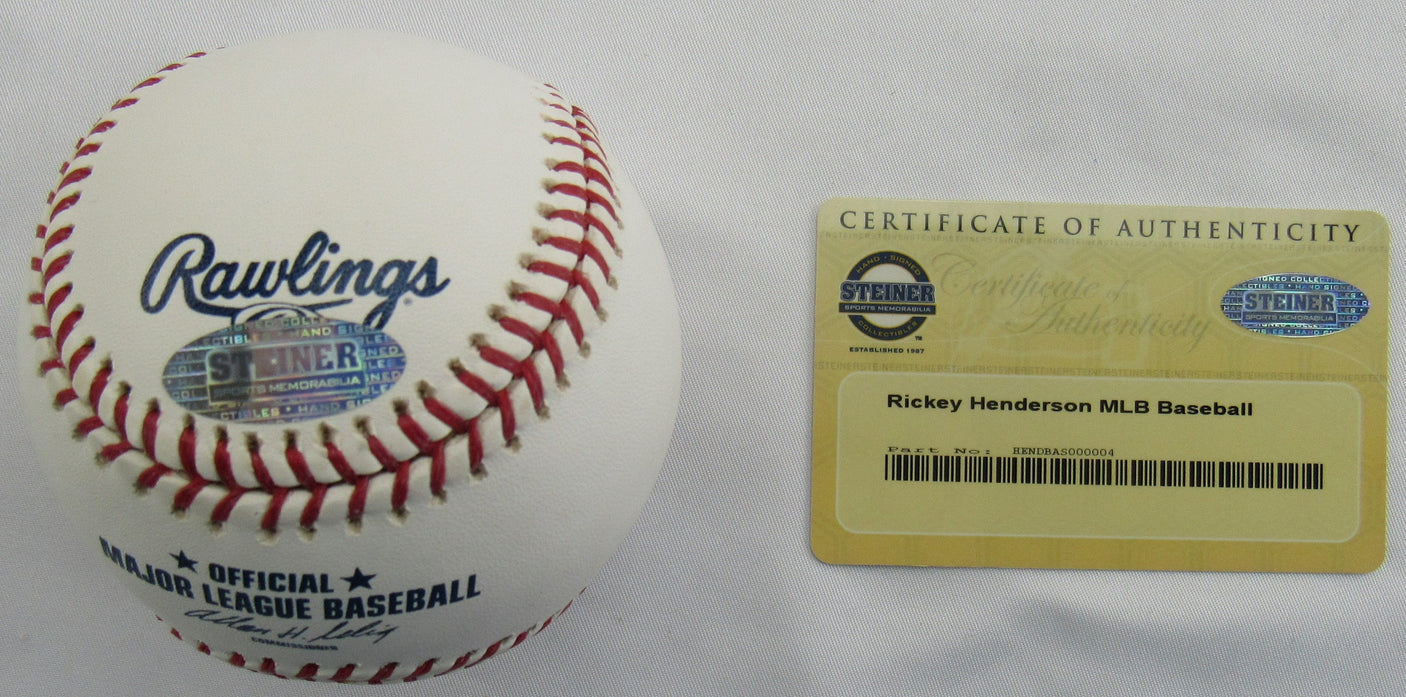 Rickey Henderson Signed Auto Rawlings Baseball Steiner COA