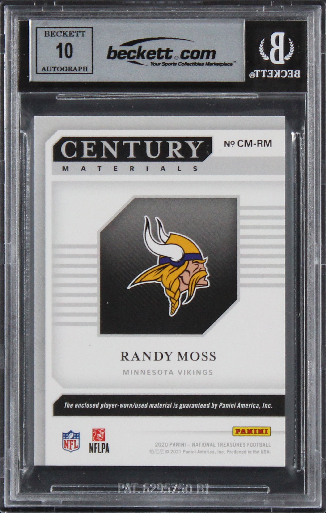 Randy Moss Signed 2020 National Treasures CM Silver #76 Card Auto 10! BAS Slab