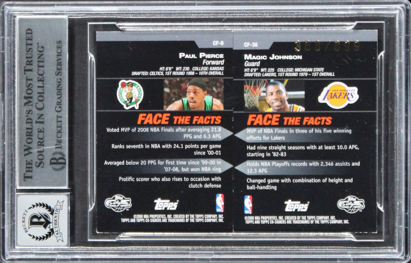 Magic Johnson & Paul Pierce Signed 2008 Topps CSCF #CF36 Card Auto 10! BAS Slab