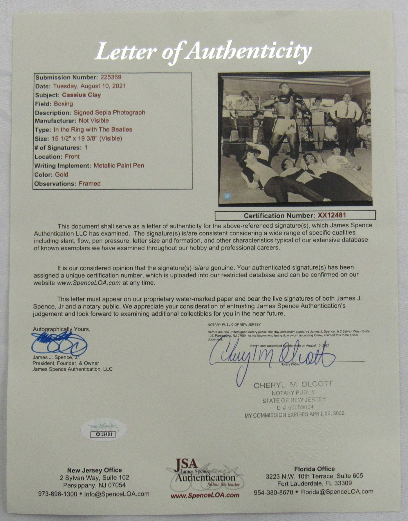 Muhammad Ali Cassius Clay Signed 16x20 Auto Autograph Framed Photo JSA LOA XX6903