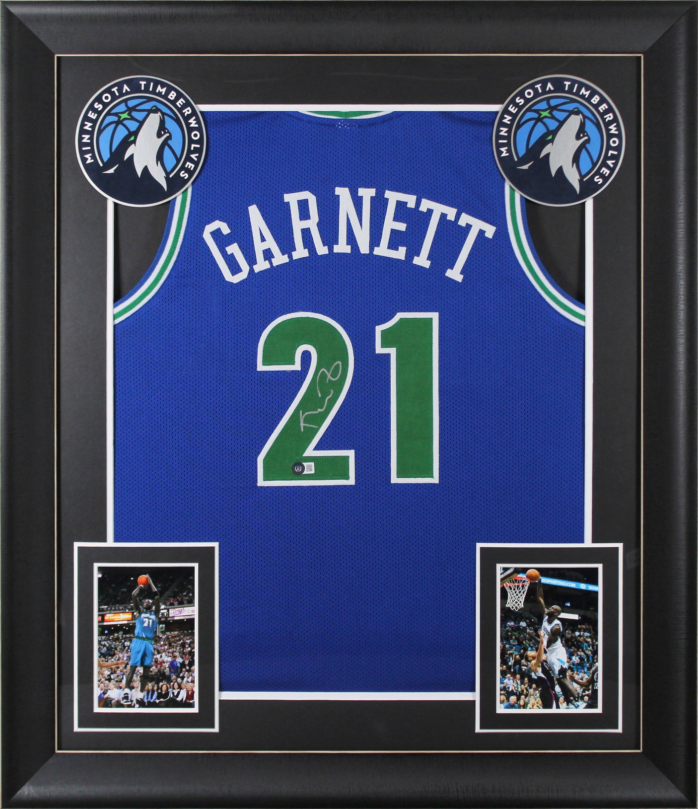 Kevin Garnett Authentic Signed Blue Throwback Pro Style Framed Jersey BAS Wit