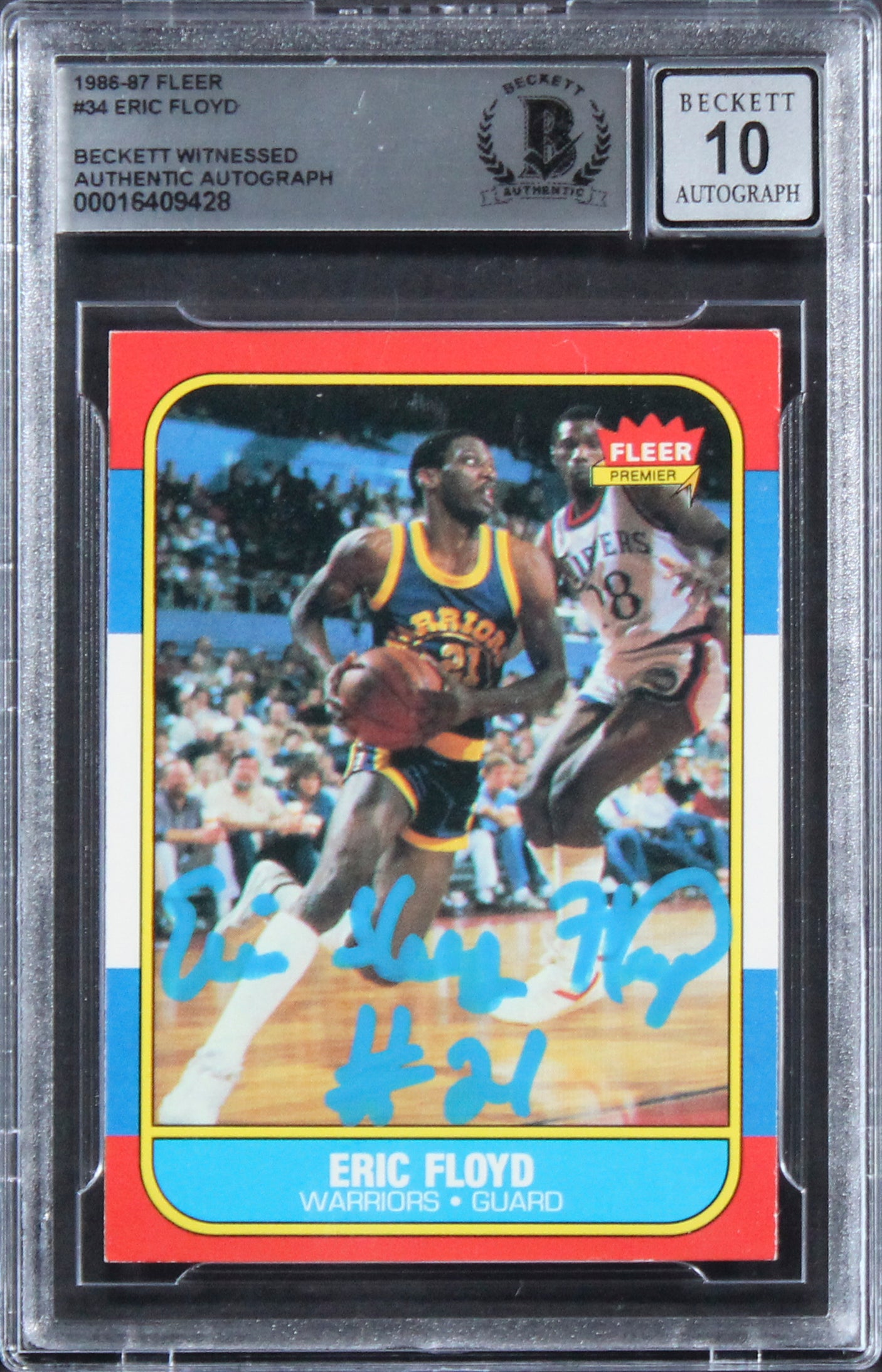 Warriors Eric "Sleepy" Floyd Signed 1986 Fleer #34 Card Auto 10! BAS Slabbed