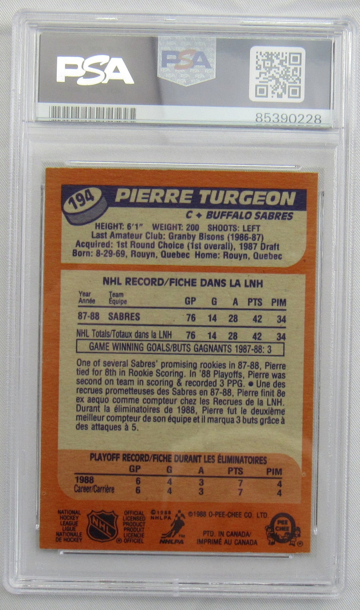 Pierre Turgeon Signed Auto Autograph Card PSA/DNA Encapsulated