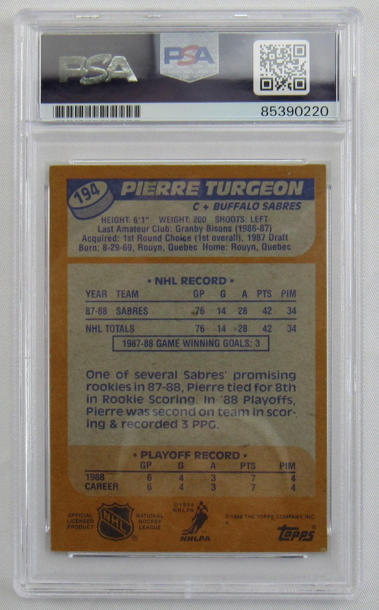 Pierre Turgeon Signed Auto Autograph Card PSA/DNA Encapsulated