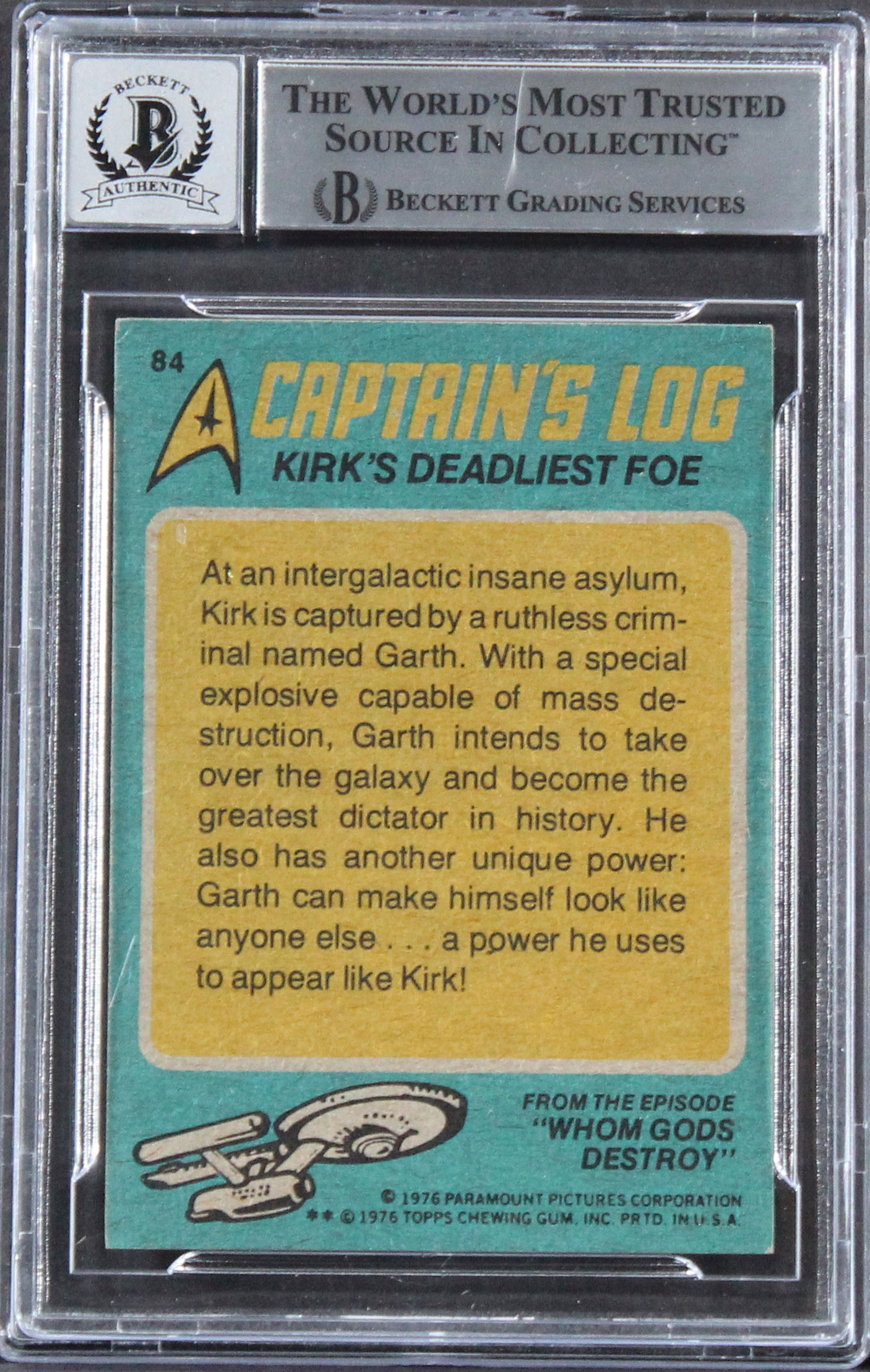 William Shatner Star Trek Signed 1976 Topps Star Trek #84 Card Auto 10! BAS Slab