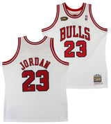 Bulls Michael Jordan Signed 97-98 White M&N HWC Authentic Jersey UDA #BAH83514