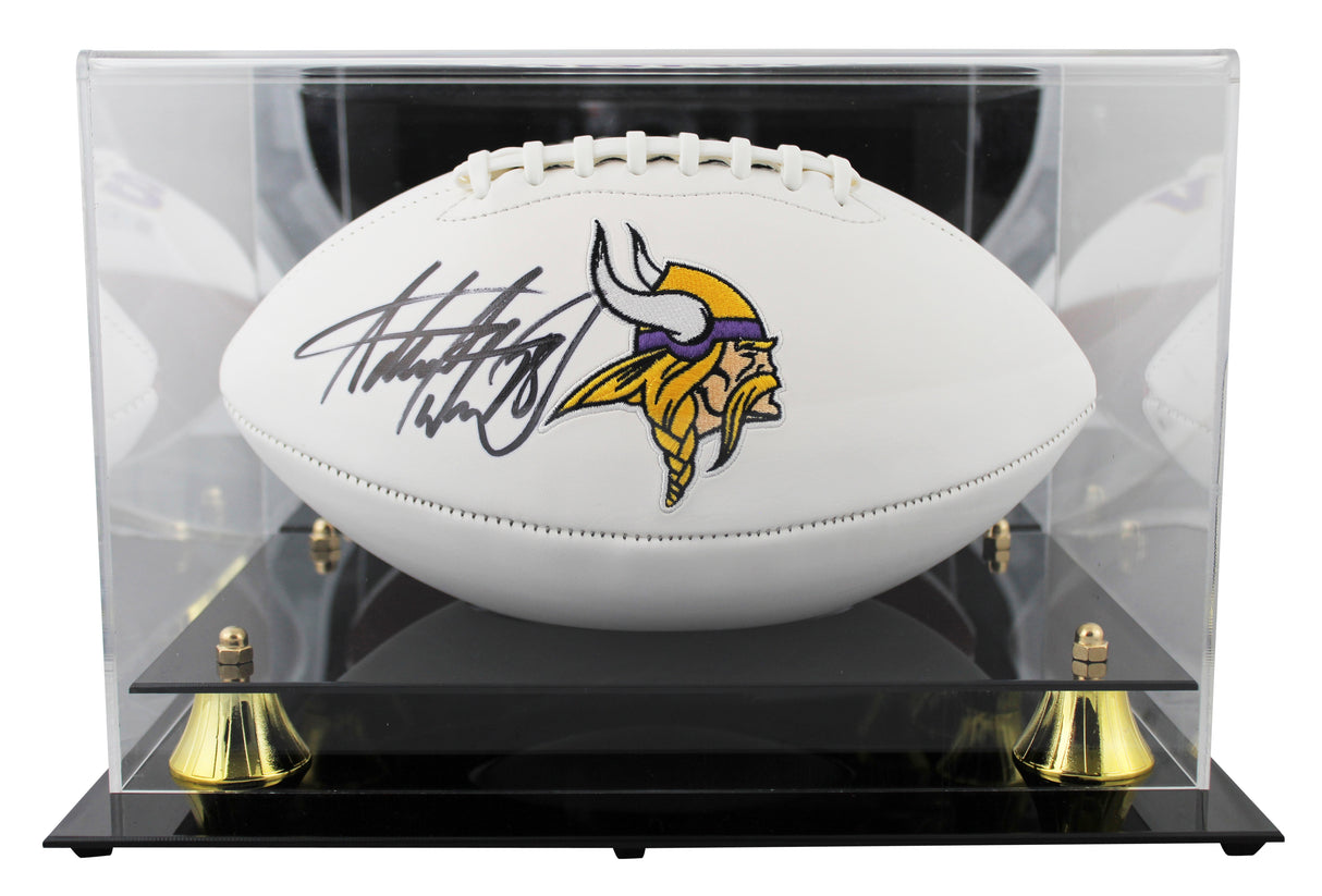 Vikings Adrian Peterson Signed White Panel Logo Football W/ Case BAS Witnessed