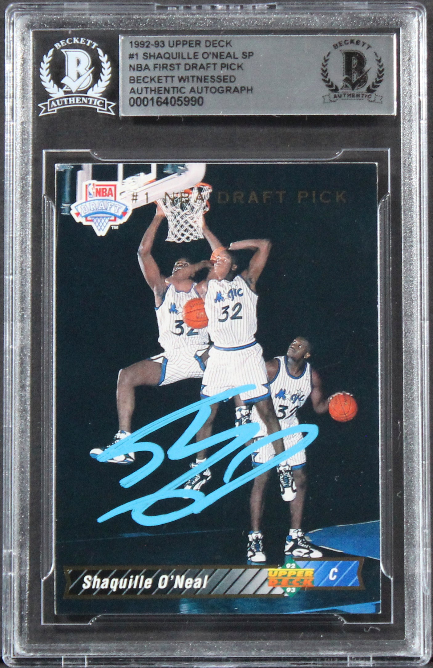 Magic Shaquille O'Neal Signed 1992 Upper Deck #1 Rookie Card BAS Slabbed