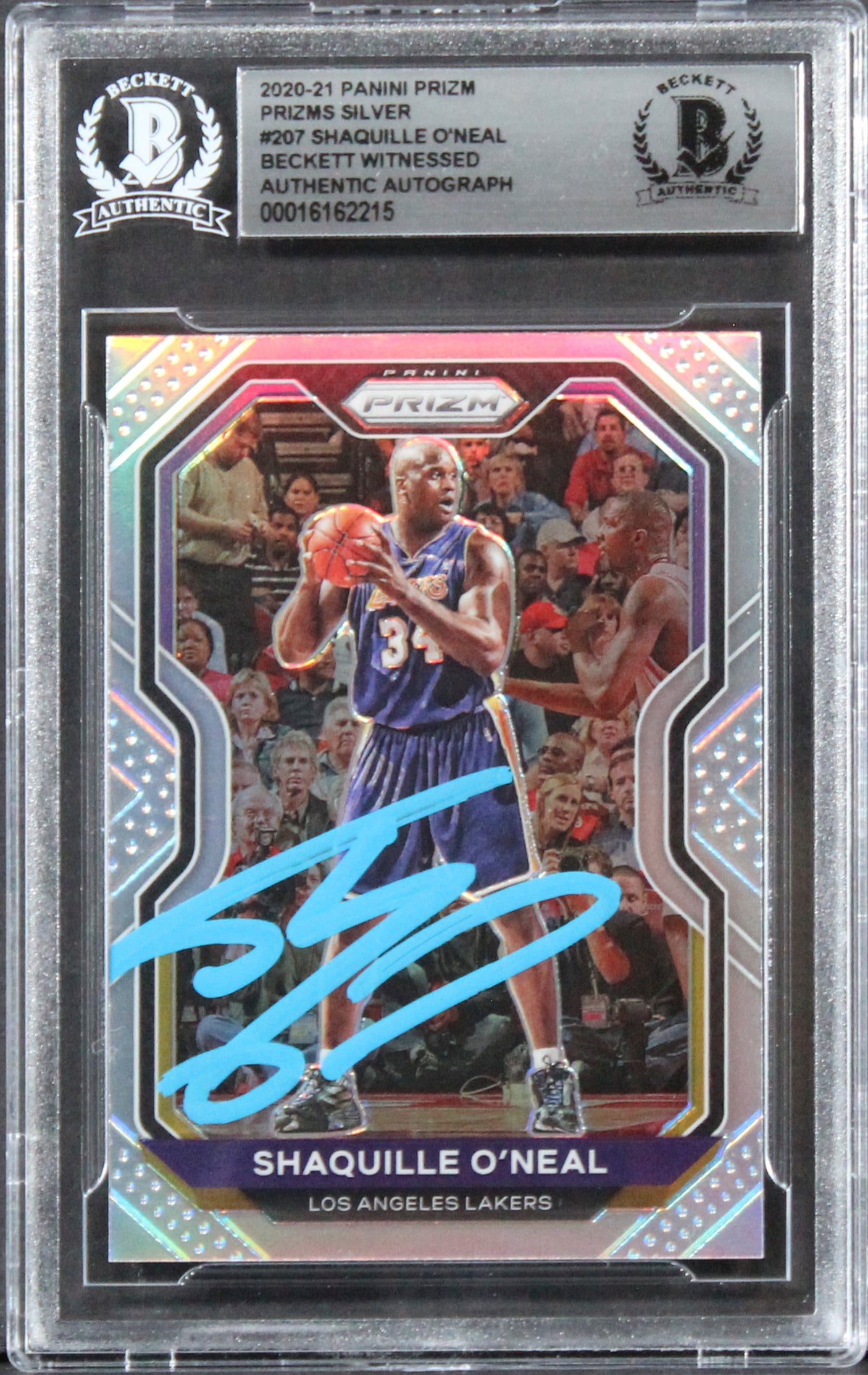 Lakers Shaquille O'Neal Signed 2020 Panini Prizm Silver #207 Card BAS Slabbed