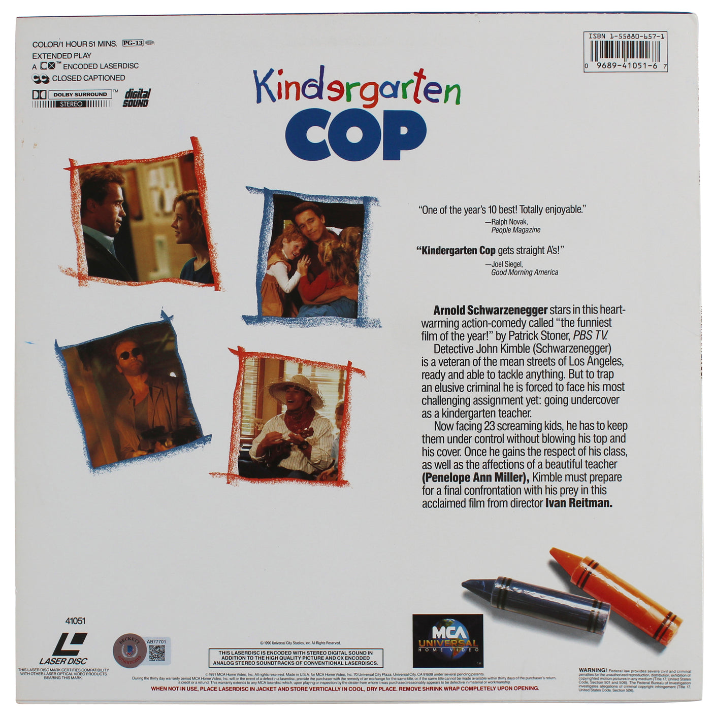 Arnold Schwarzenegger Authentic Signed Kindergarten Cop Laserdisc Cover BAS
