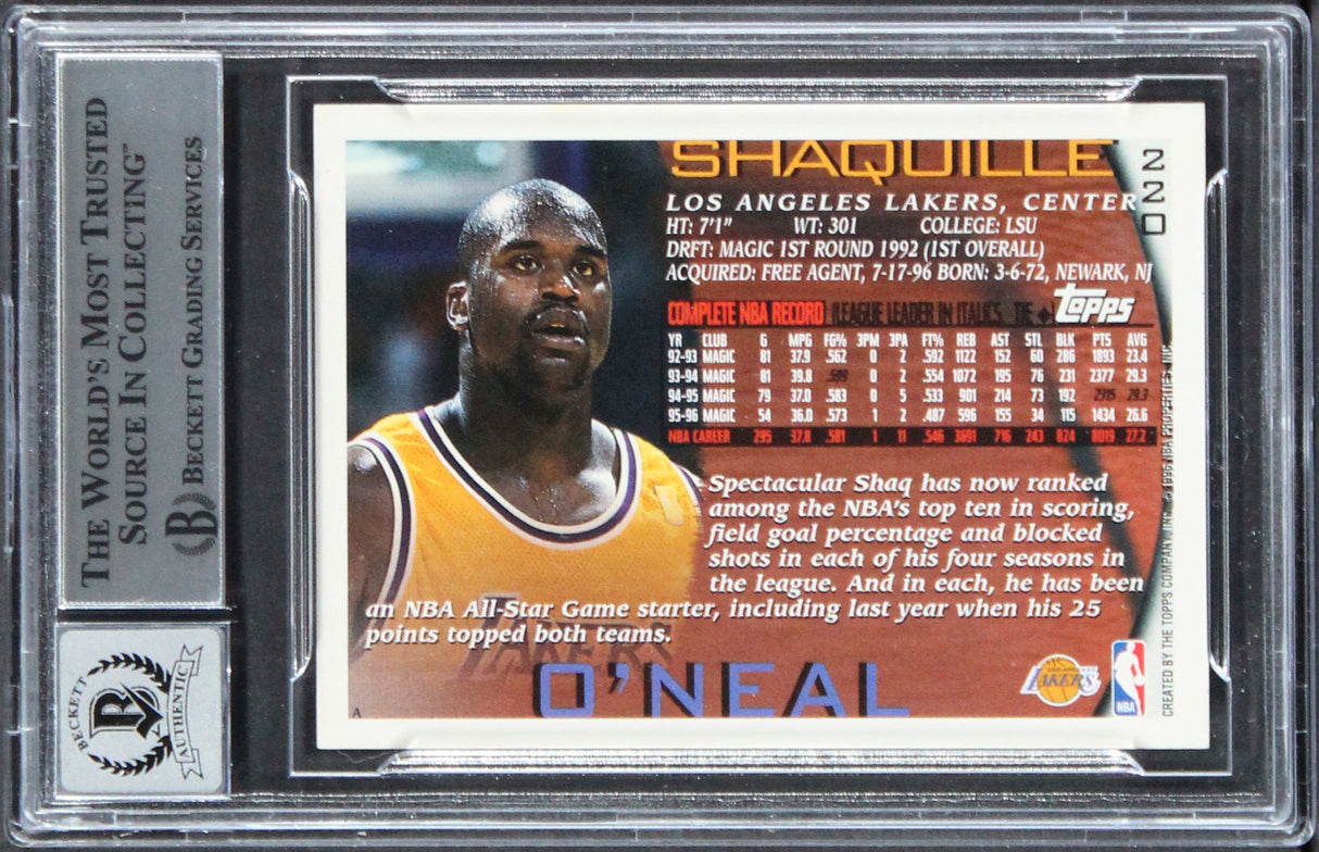 Lakers Shaquille O'Neal Signed 1996 Topps NBA At 50 #220 Card Auto 10! BAS Slab