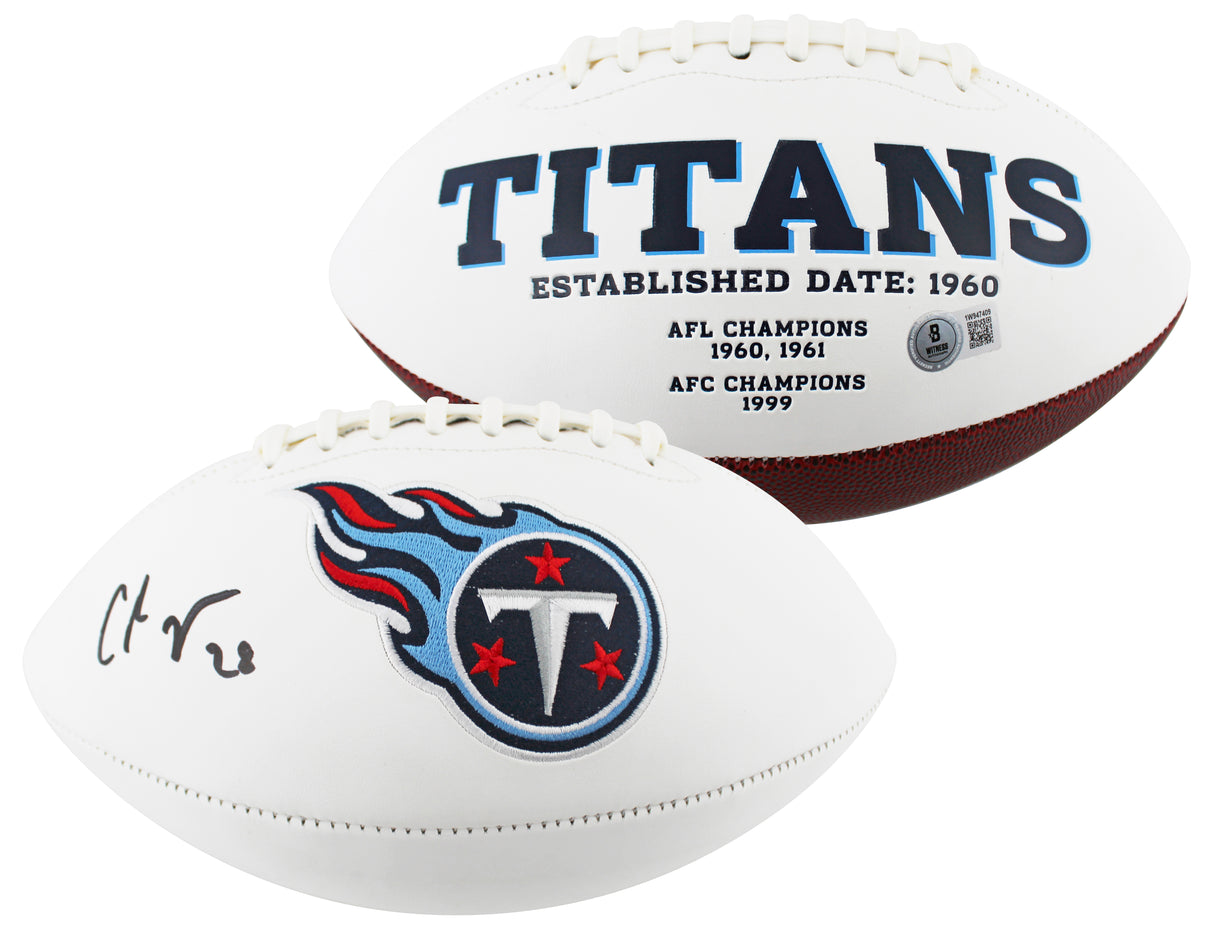 Titans Chris Johnson Signed Rawlings White Panel Football W/ Case BAS Witnessed