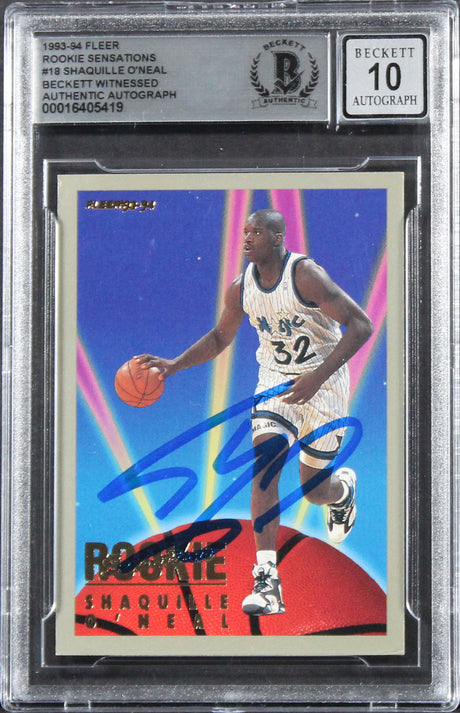 Magic Shaquille O'Neal Signed 1993 Fleer RS #18 Card Auto 10! BAS Slabbed