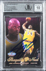 Lakers Shaquille O'Neal Signed 1997 Flair Showcase #7 Card Auto 10! BAS Slabbed