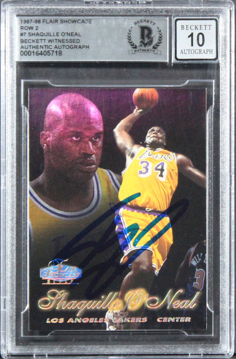 Lakers Shaquille O'Neal Signed 1997 Flair Showcase #7 Card Auto 10! BAS Slabbed