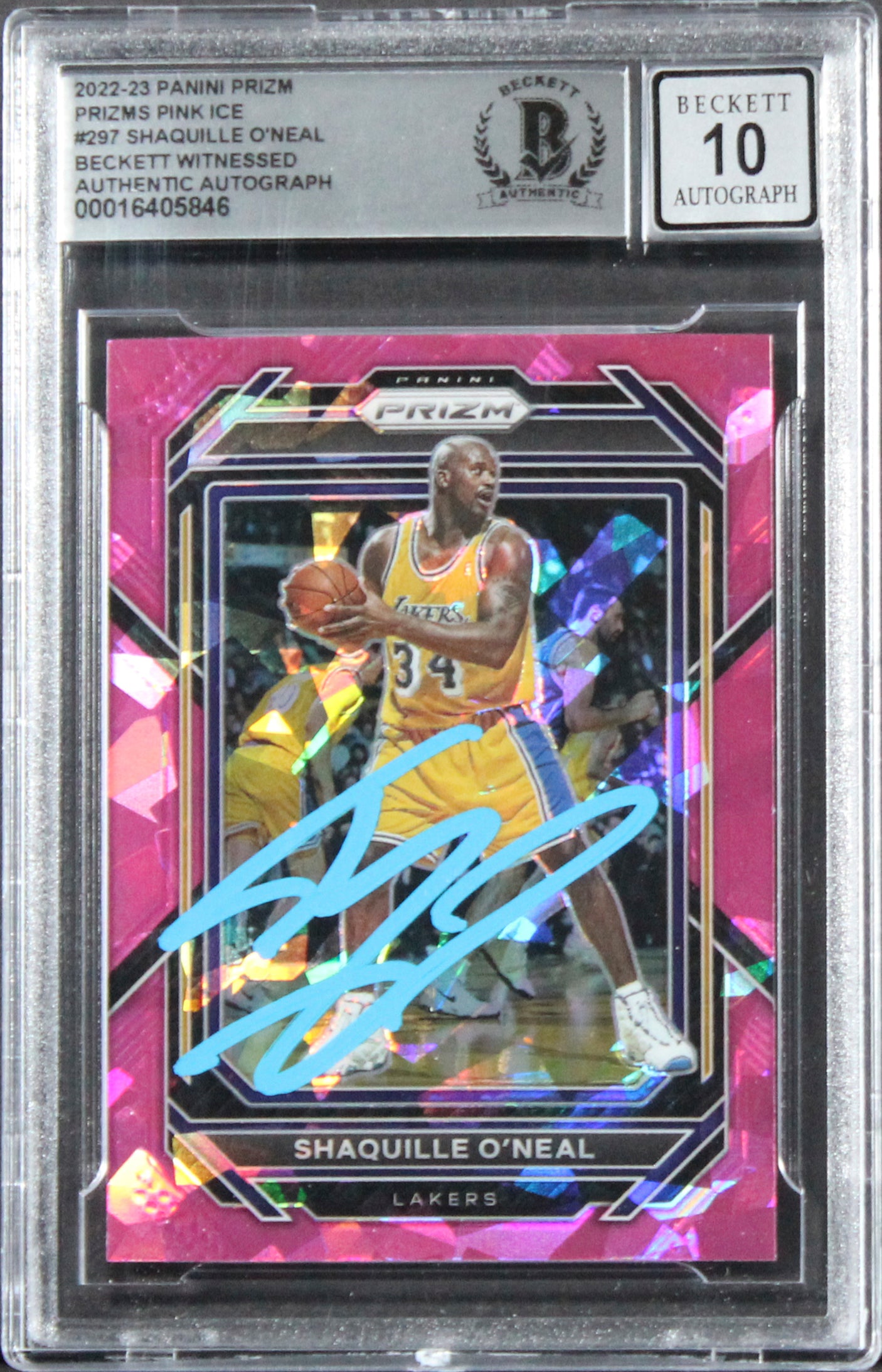 Lakers Shaquille O'Neal Signed 2022 Panini Prizm PI #297 Card Auto 10! BAS Slab