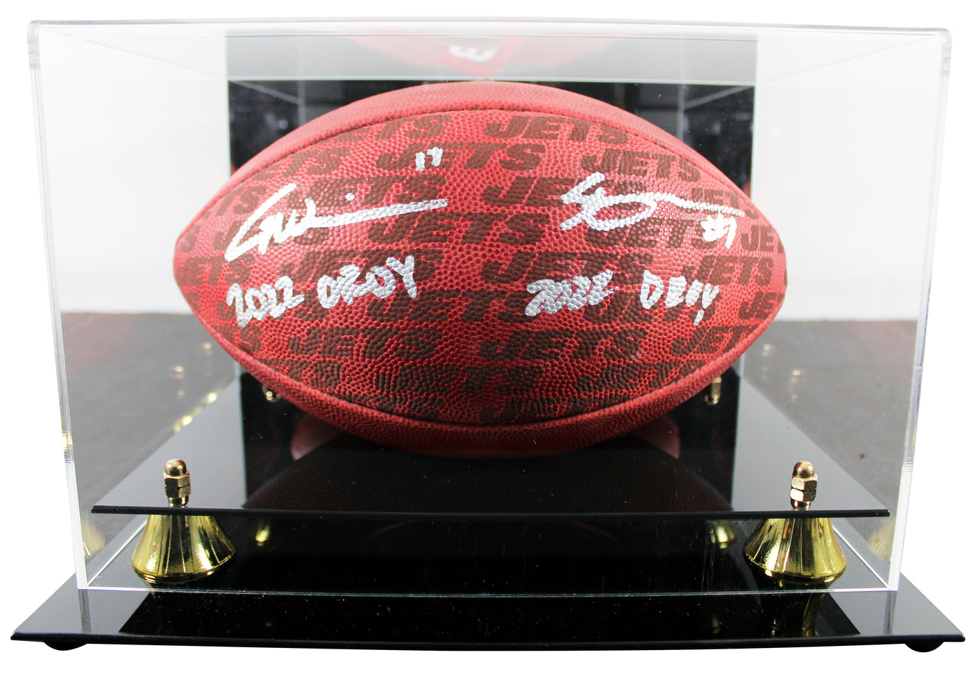 Jets Ahman "Sauce" Gardner & Garrett Wilson Signed "Duke" Football W/ Case BAS W