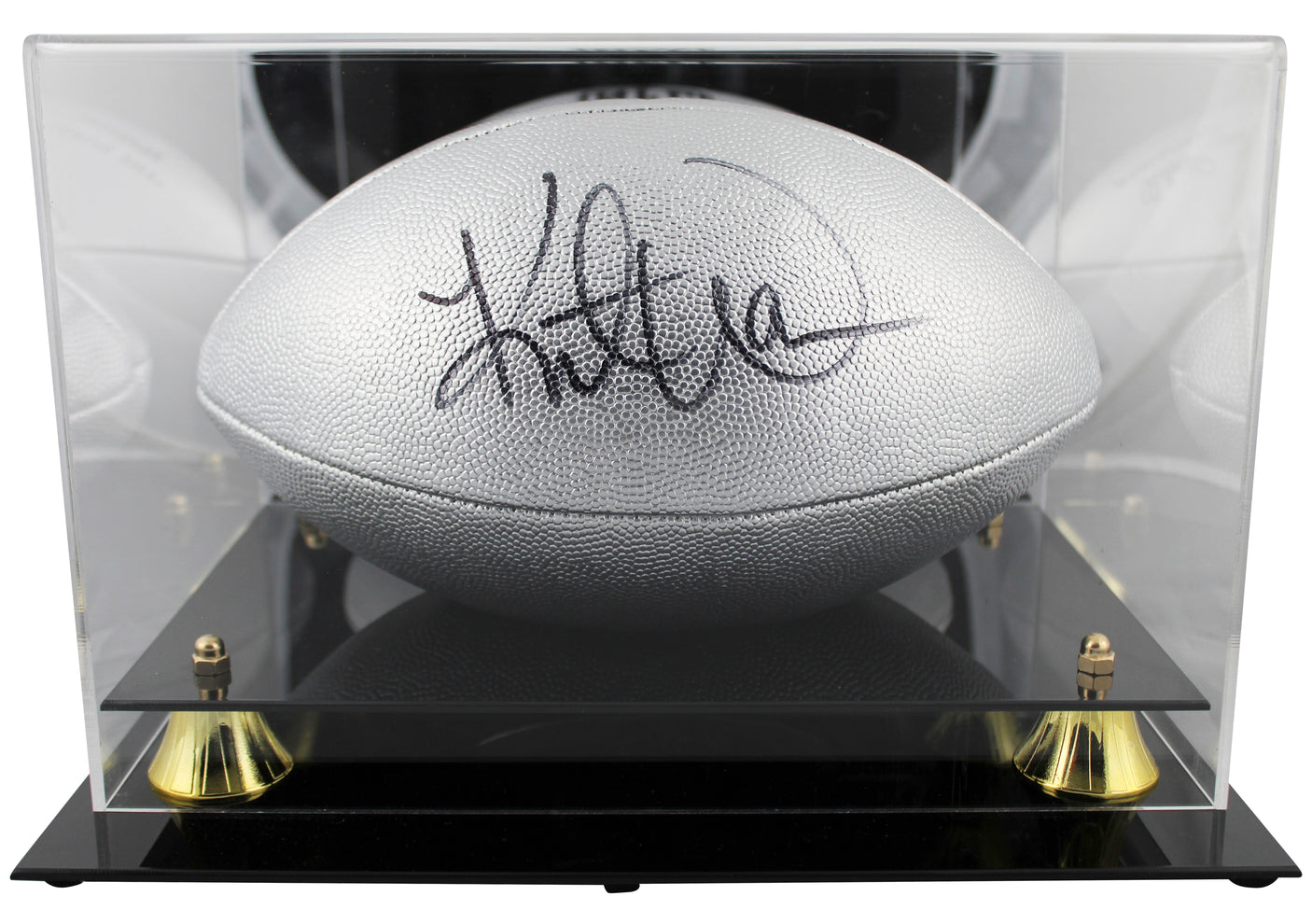 Kurt Warner Signed Wilson Replica Duke Metallic Silver Football W/ Case BAS Wit