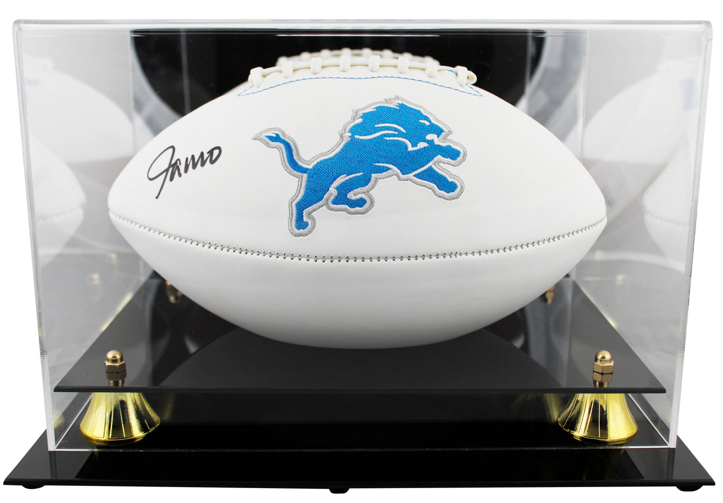 Lions Jameson Williams Signed White Panel Logo Football W/ Case BAS Witnessed