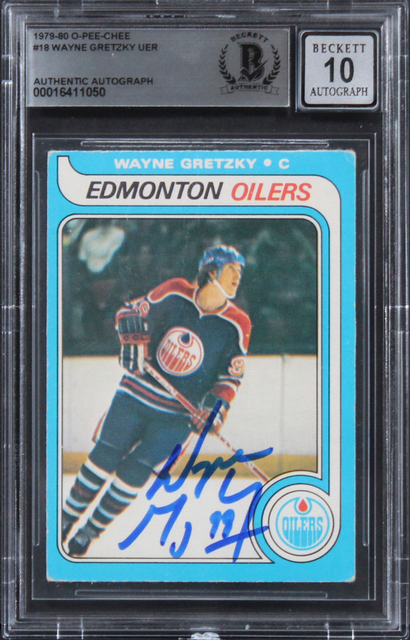 Oilers Wayne Gretzky Signed 1979 O-Pee-Chee #18 UER Rookie Card Auto 10 BAS Slab