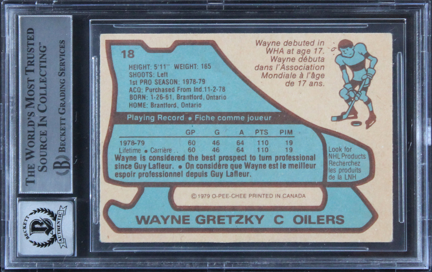 Oilers Wayne Gretzky Signed 1979 O-Pee-Chee #18 UER Rookie Card Auto 10 BAS Slab