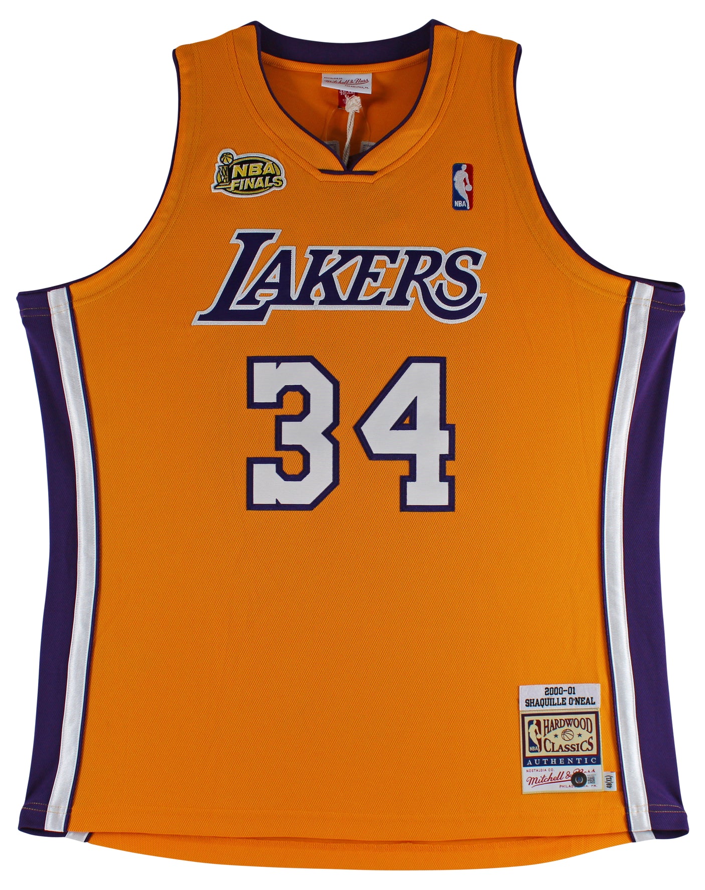 Shaquille O'Neal "HOF 16" Signed Yellow M&N 2000-01 HWC Authentic Jersey BAS Wit