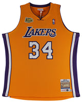 Shaquille O'Neal "HOF 16" Signed Yellow M&N 2000-01 HWC Authentic Jersey BAS Wit