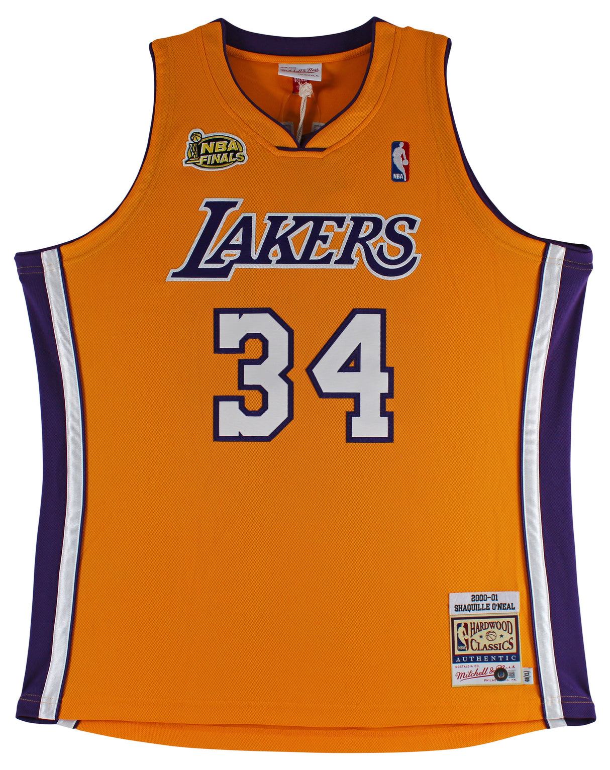 Shaquille O'Neal "HOF 16" Signed Yellow M&N 2000-01 HWC Authentic Jersey BAS Wit