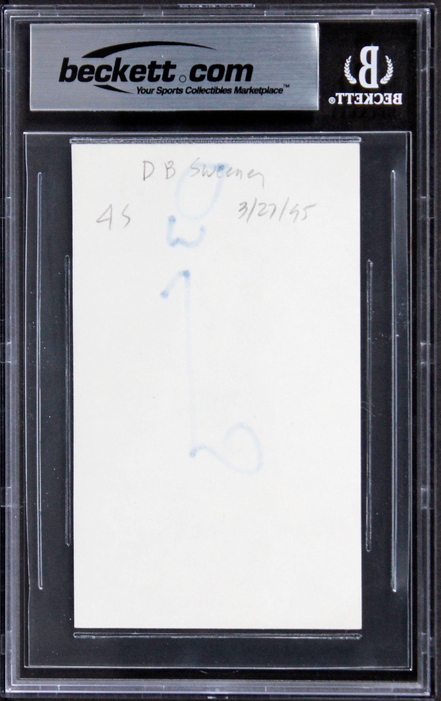 D.B. Sweeney The Cutting Edge Authentic Signed 3x5 Index Card BAS Slabbed