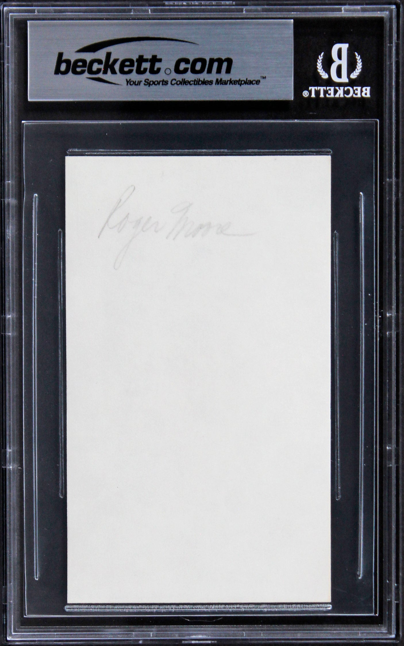 Roger Moore James Bond Authentic Signed 3x5 Index Card Autographed BAS Slabbed 3