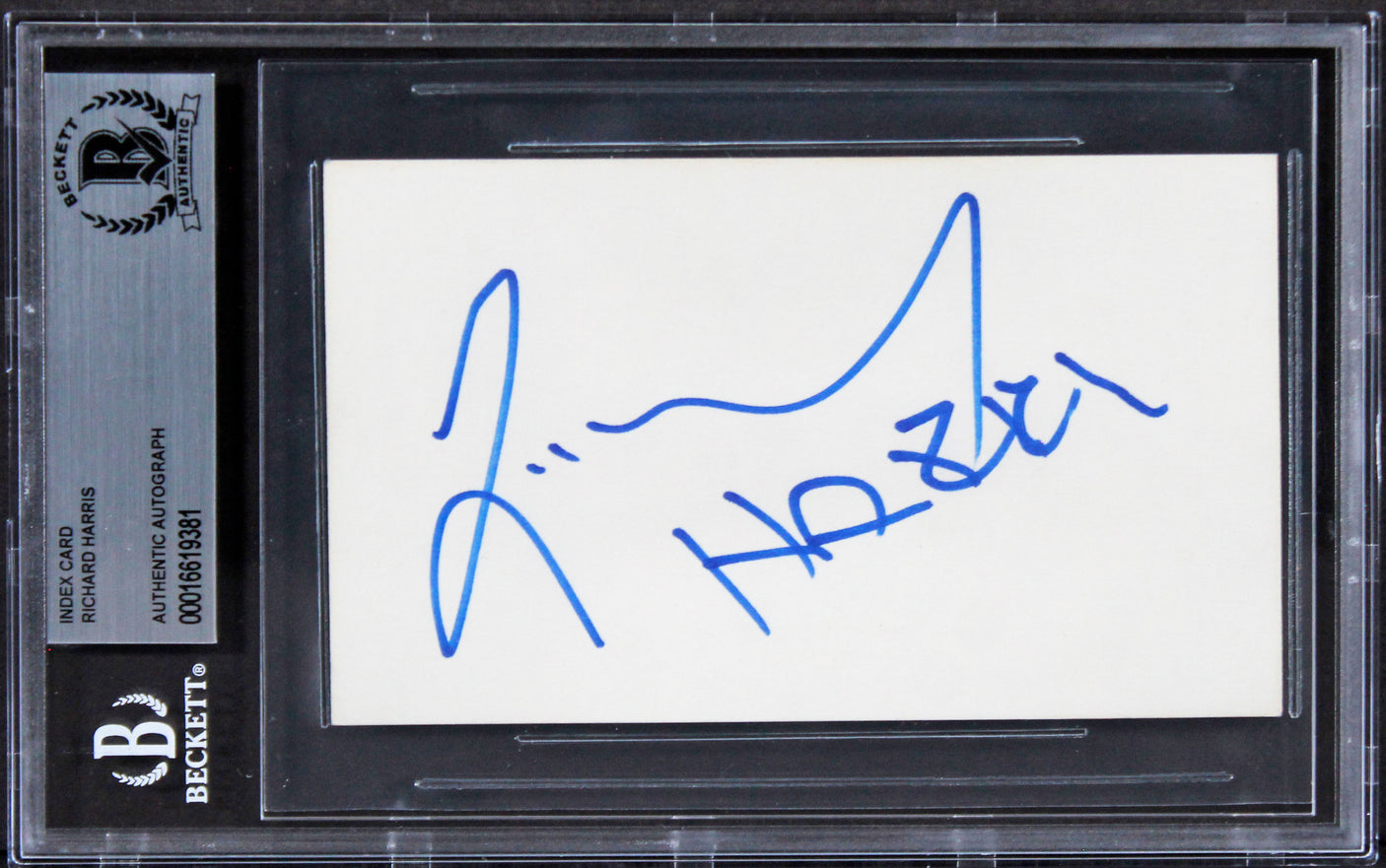 Richard Harris Gladiator Authentic Signed 3x5 Index Card w/ Blue Sig BAS Slabbed