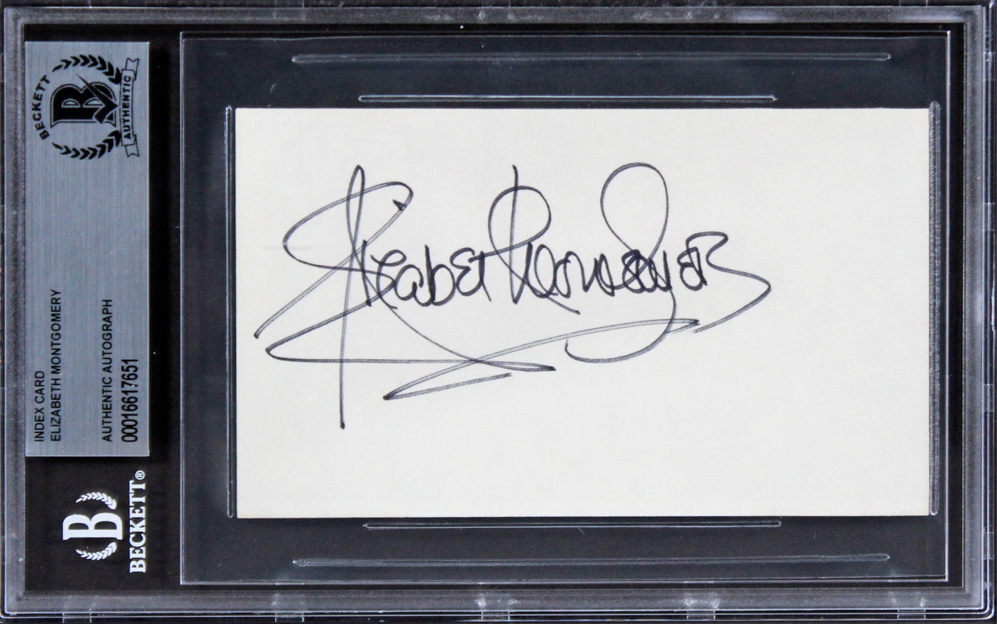 Elizabeth Montgomery Bewitched Authentic Signed 3x5 Index Card BAS Slabbed