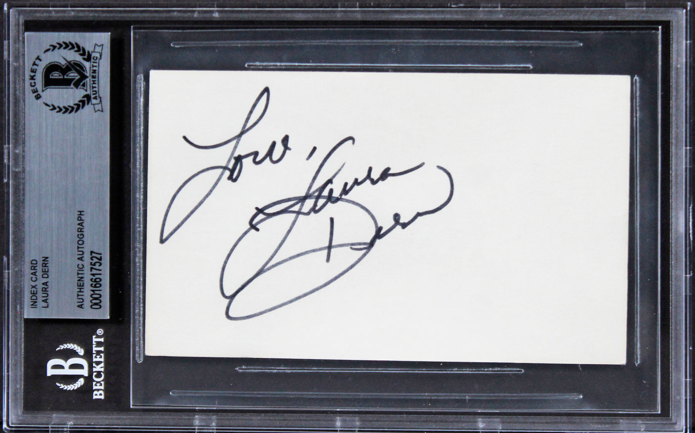 Laura Dern Jurassic Park "Love" Authentic Signed 3x5 Index Card BAS Slabbed