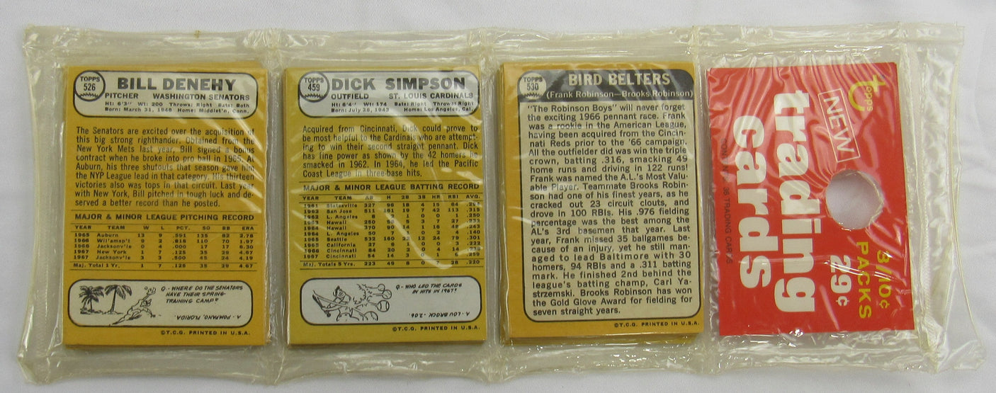 1968 Topps Baseball Card Rack Pack - Frank Robinson on Top - Read Notes