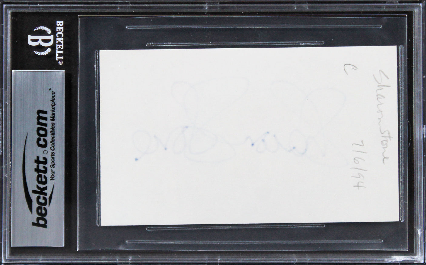Sharon Stone Basic Instinct Authentic Signed 3x5 Index Card BAS Slabbed