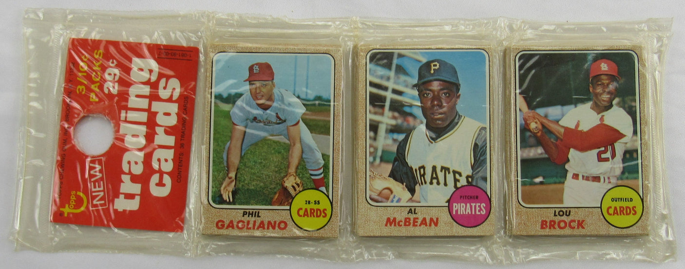 1968 Topps Baseball Card Rack Pack - Lou Brock on Top - Read Notes