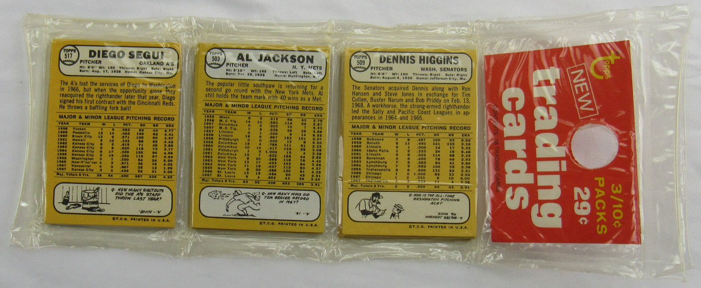 1968 Topps Baseball Card Rack Pack - Lou Brock on Top - Read Notes
