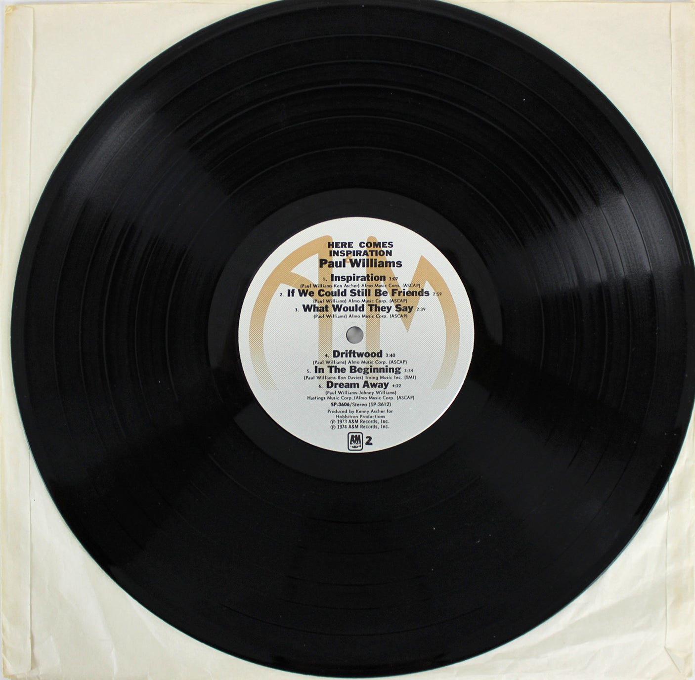 Paul Williams Signed Here Comes Inspiration Album Cover W/ Vinyl BAS #G56896