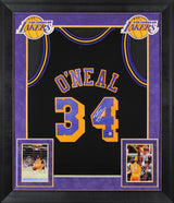 Lakers Shaquille O'Neal Signed Black M&N 96-97 HWC Swingman Framed Jersey BAS W