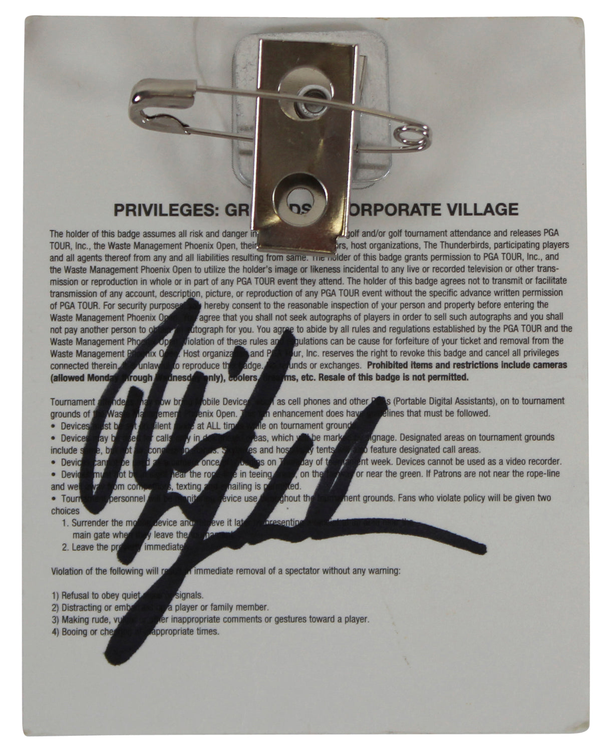 Phil Mickelson & Rickie Fowler Signed 2012 WM Phoenix Open Pass BAS #AC33614