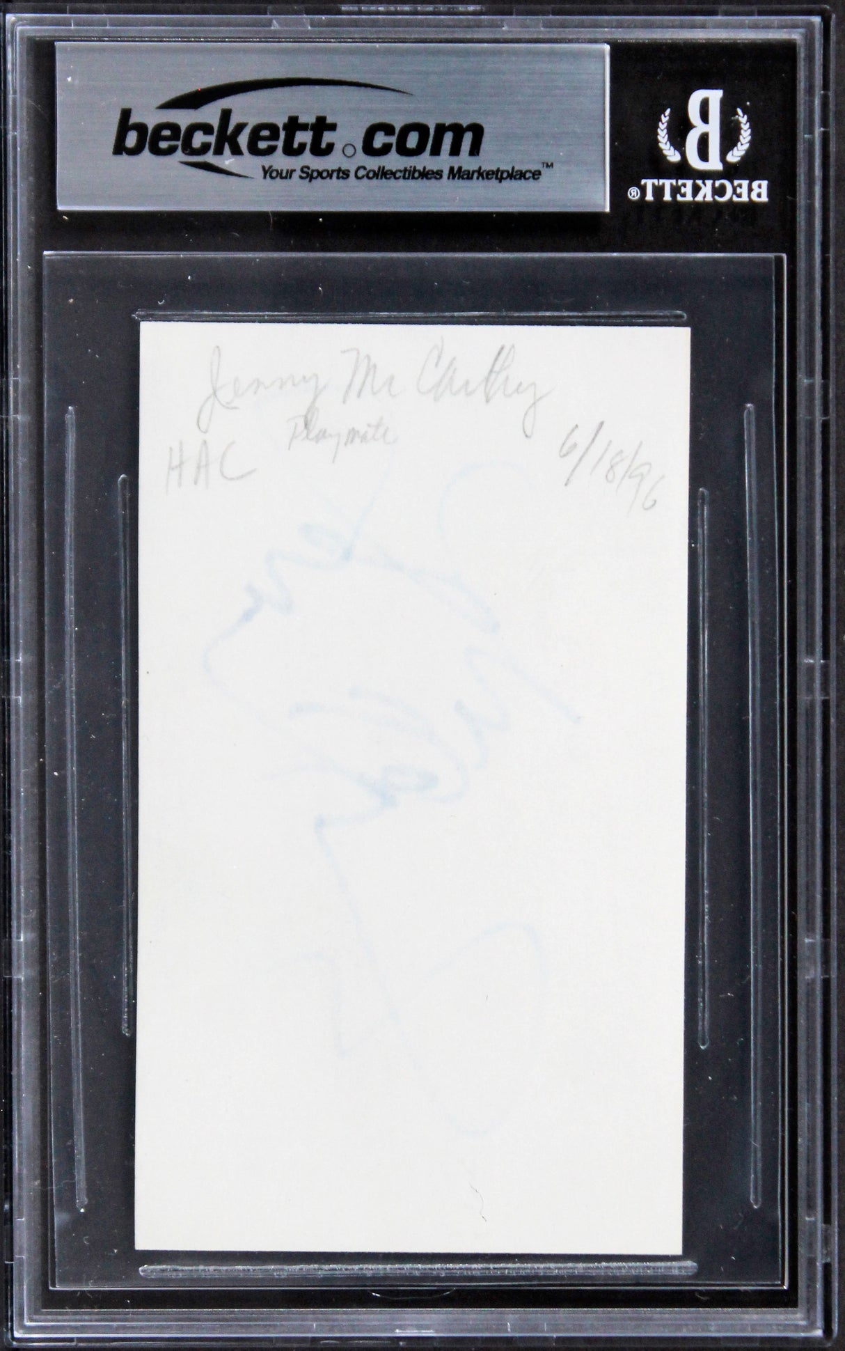 Jenny McCarthy Dirty Love Authentic Signed 3x5 Index Card BAS Slabbed