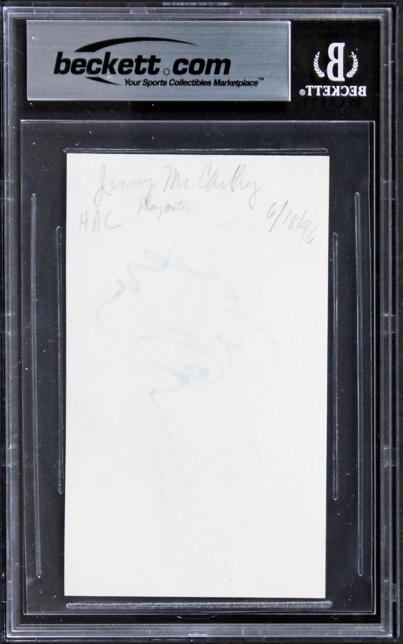 Jenny McCarthy Dirty Love Authentic Signed 3x5 Index Card BAS Slabbed