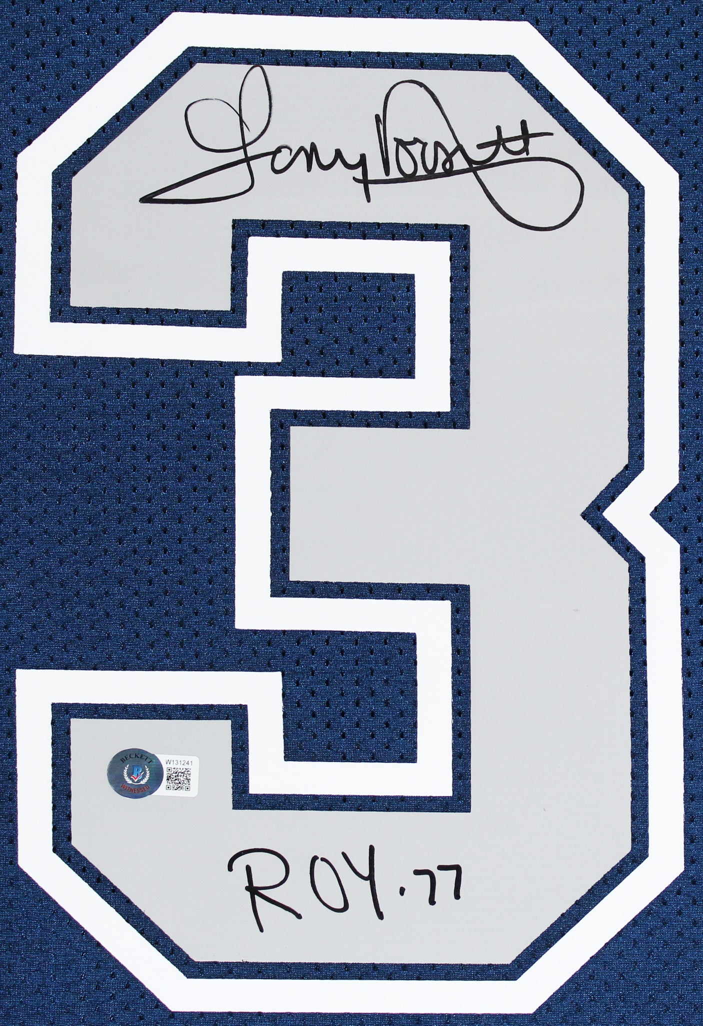 Cowboys Tony Dorsett "3x Insc" Signed Navy Blue M&N Framed Jersey w/ Grey #s BAS