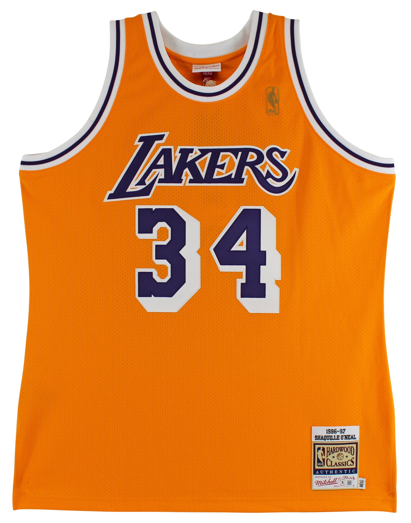 Shaquille O'Neal "HOF 16" Signed Yellow M&N 1996-97 HWC Authentic Jersey BAS Wit