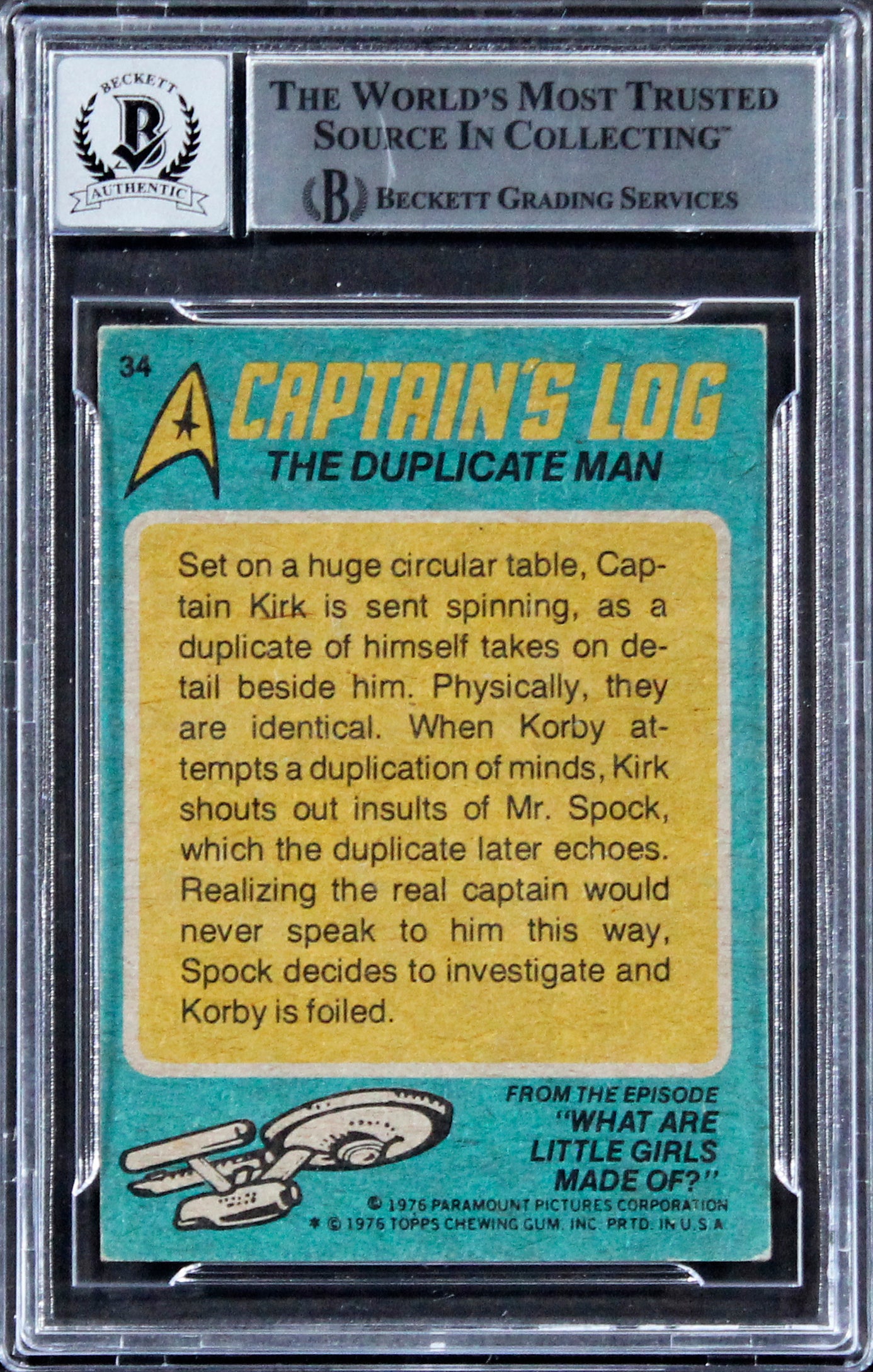 William Shatner Star Trek Signed 1976 Topps Star Trek #34 Card Auto 10! BAS Slab
